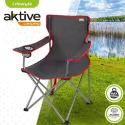 AKTIVE - Chaise Pliante Camping 64,50x49,50x82 Cm, Gris Foncé Et Rouge -Camping Soldes Boutique aktive chaise pliante camping 6450x4950x82 cm gris fonce et rouge 1