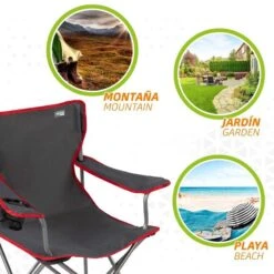 AKTIVE - Chaise Pliante Camping 64,50x49,50x82 Cm, Gris Foncé Et Rouge -Camping Soldes Boutique aktive chaise pliante camping 6450x4950x82 cm gris fonce et rouge 4