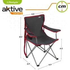 AKTIVE - Chaise Pliante Camping 64,50x49,50x82 Cm, Gris Foncé Et Rouge -Camping Soldes Boutique aktive chaise pliante camping 6450x4950x82 cm gris fonce et rouge 5