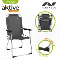 AKTIVE - Chaise Pliante Camping Fixe En Aluminium 54 X 57 X 91 Cm, Gris -Camping Soldes Boutique aktive chaise pliante camping fixe en aluminium 54 x 57 x 91 cm gris 2
