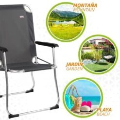AKTIVE - Chaise Pliante Camping Fixe En Aluminium 54 X 57 X 91 Cm, Gris -Camping Soldes Boutique aktive chaise pliante camping fixe en aluminium 54 x 57 x 91 cm gris 4