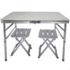 AKTIVE - Table Pliante Avec 2 Tabourets Et Poignée De Transpor, Gris -Camping Soldes Boutique aktive table pliante avec 2 tabourets et poignee de transpor gris