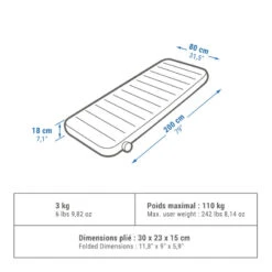 Quechua MATELAS GONFLABLE DE CAMPING - AIR SECONDS 80 CM - 1 PERSONNE -Camping Soldes Boutique matelas gonflable de camping air seconds 80 cm 1 personne 1