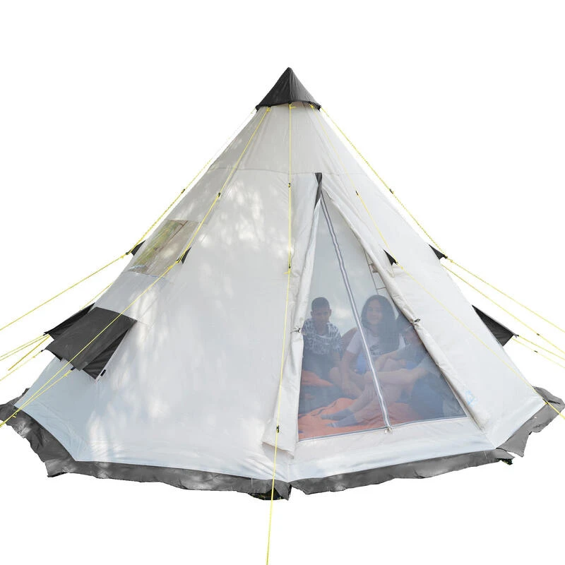 Tente De Camping Tipii - 6 Personnes - Hauteur 2,50m - Moustiquaire - Beige/Gris 3 Tente De Camping Tipii - 6 Personnes - Hauteur 2,50m - Moustiquaire - Beige/Gris